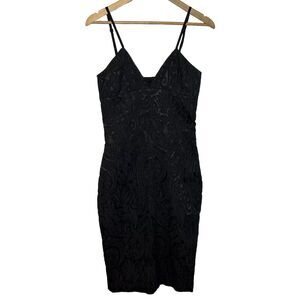 Jenni Kayne Midi Dress Textured Strappy Black LBD Little Black - Small